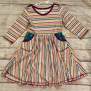 EUC Sz. 6 Girls Wildflowers Colorful Stripe Dress with Pockets